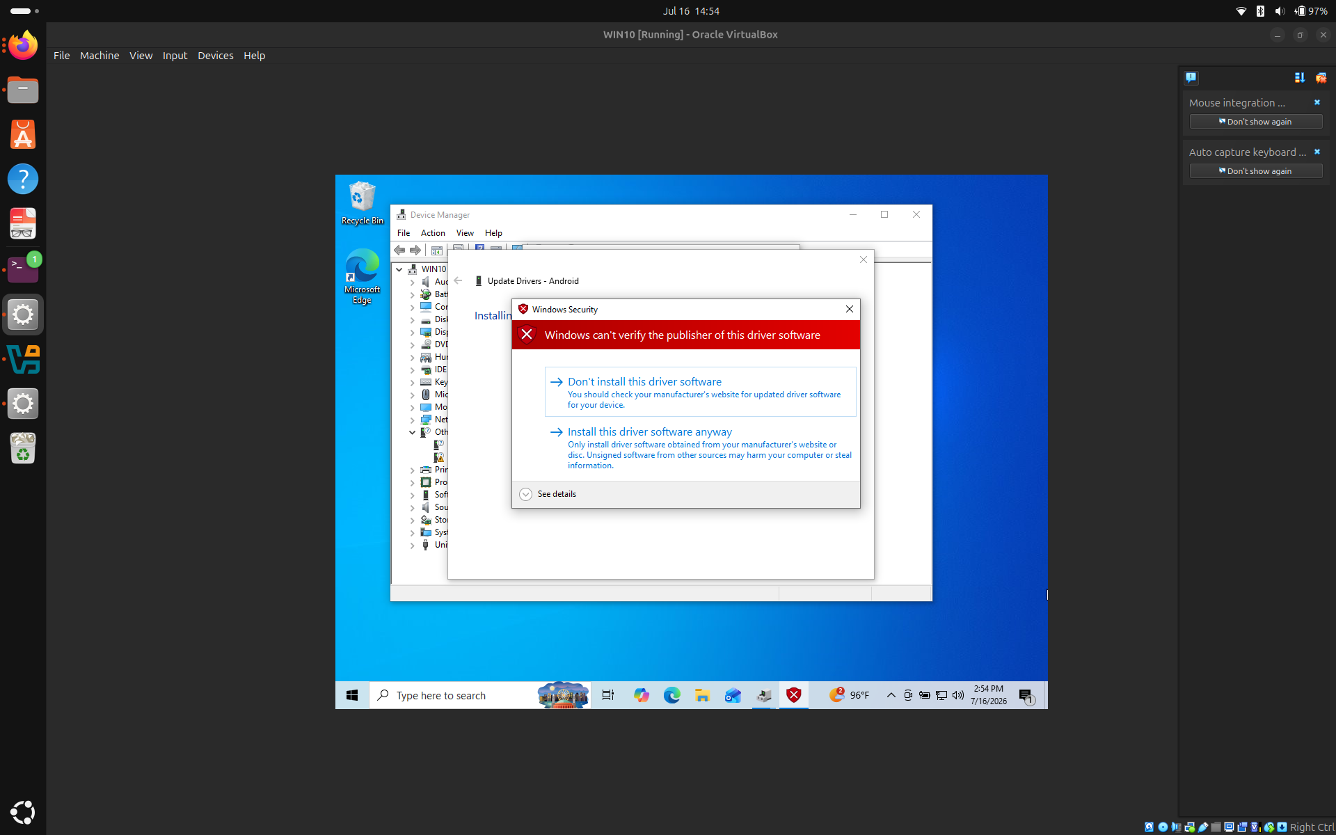 Windows warning